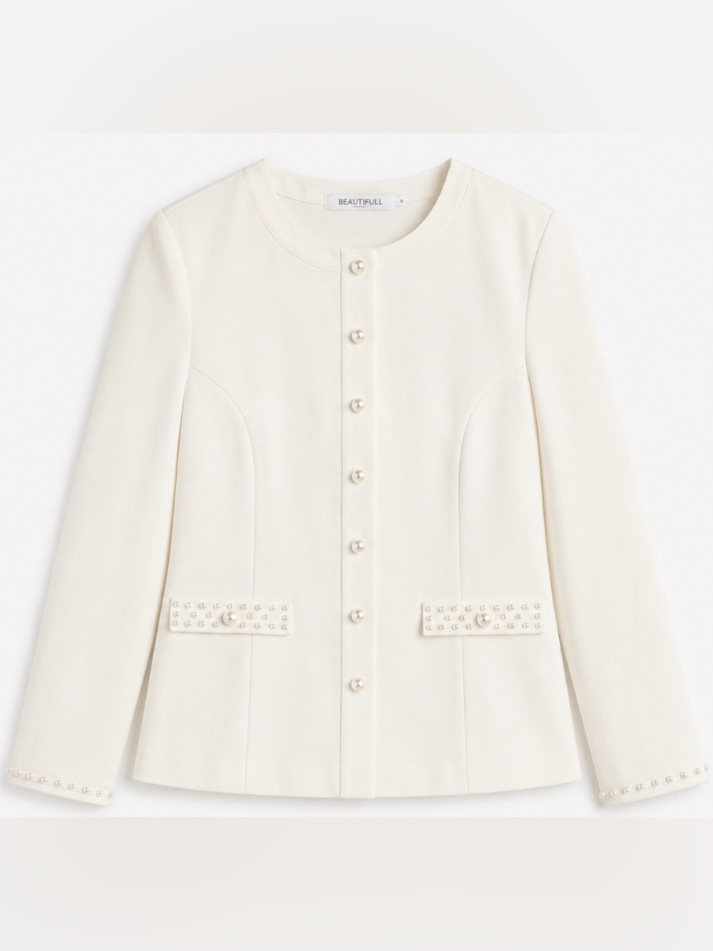 QVC Cream Pearl-Button Blazer